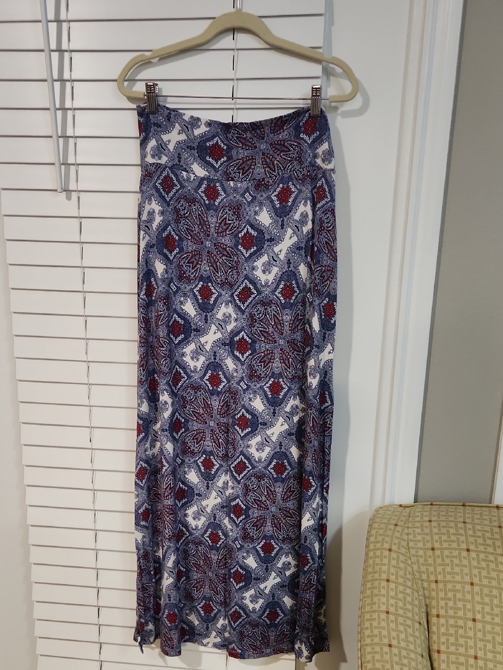 Charlotte Russe Blue, White & Red Printed Maxi Skirt